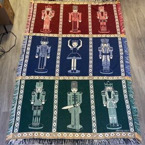 Vintage MWW 1993 Throw Blanket Christmas Nut Crackers 47" x 69" Knit Fringe